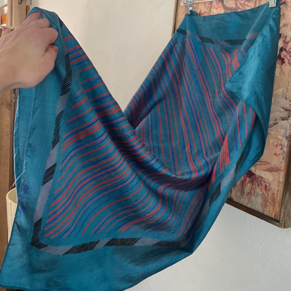Vintage Scarf Wrap Silk 1980s 100 Thai Silk Scarf Geo Stripe Print